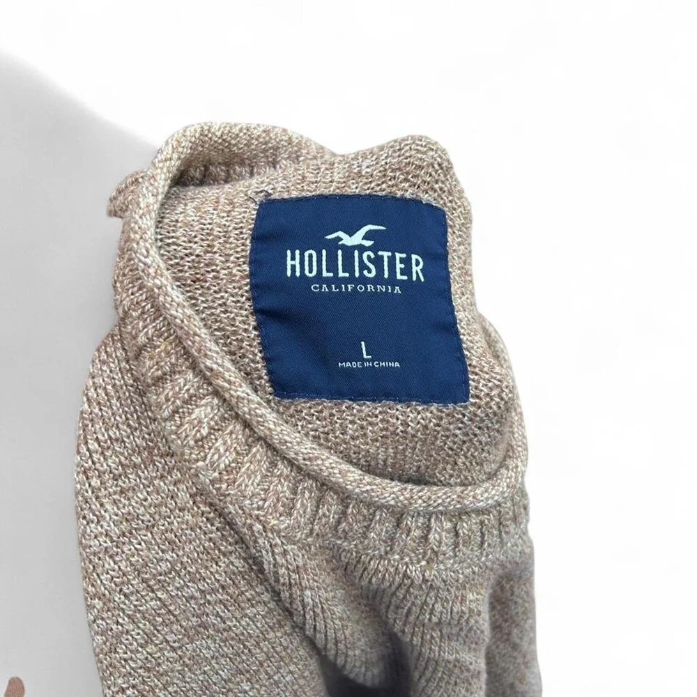Knit Sweater Tan Marled Hollister Fisherman Coastal Grandpa Rolled Neck Large